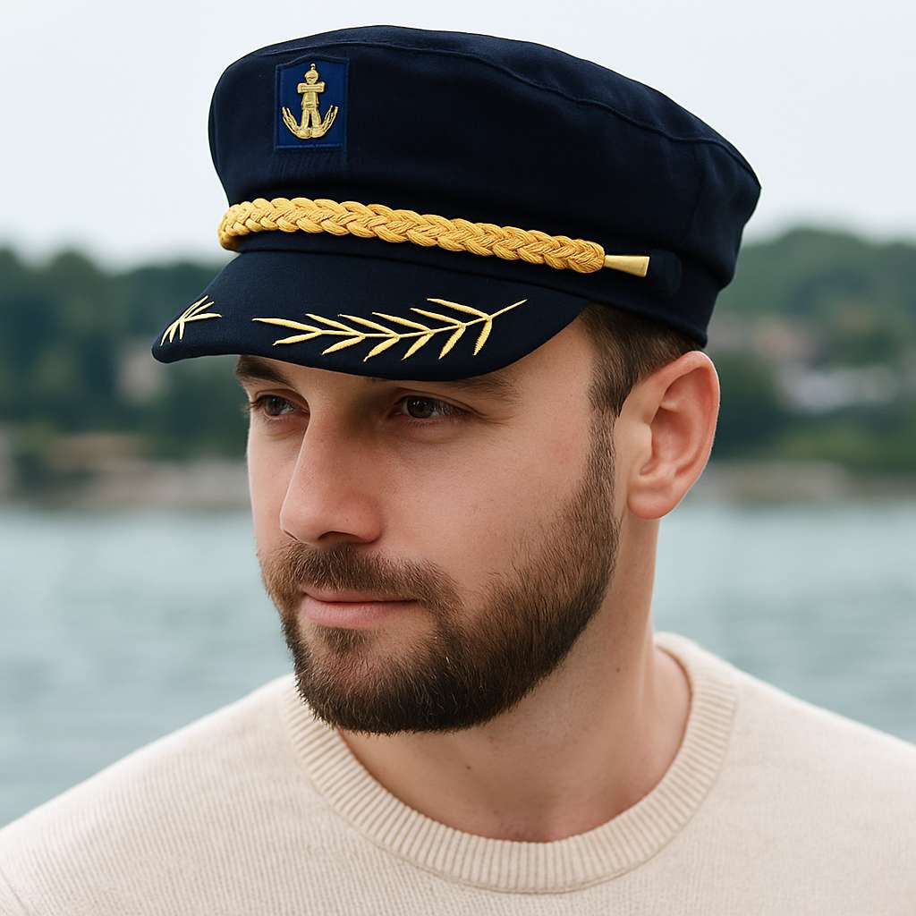 Sailor Cap – Embroidered Leaf & Braided Cord Design