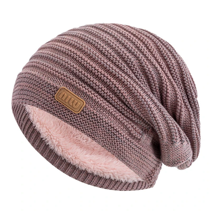 Beanie – Striped Slouchy Knit with Fur Lining