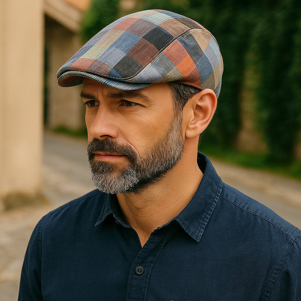 Flat Cap – Men’s Colorful Checked Patchwork