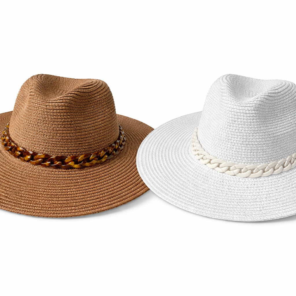 Straw Panama Hat With Chain Detail