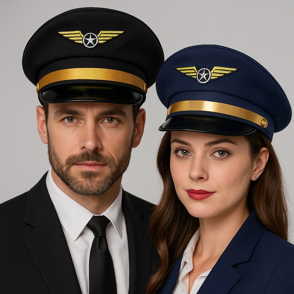 Pilot Style Sailor Cap – Flat Top With Gold Wing Emblem