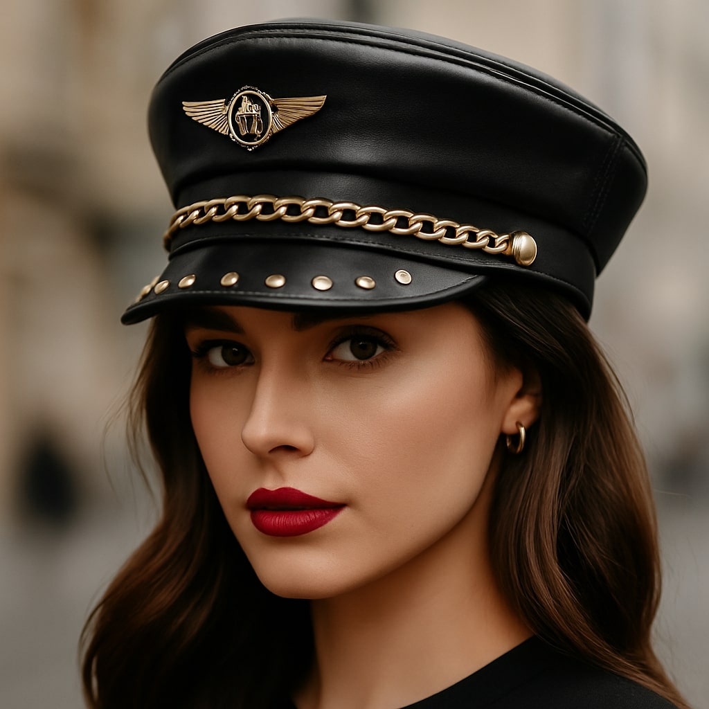 Punk Rock Leather Sailor Cap – Chain & Eagle Badge Edition