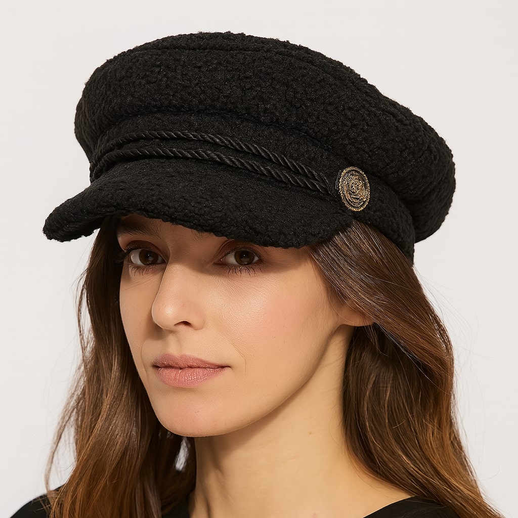Textured Lamb Wool Sailor Cap – Soft & Stylish Octagonal Design