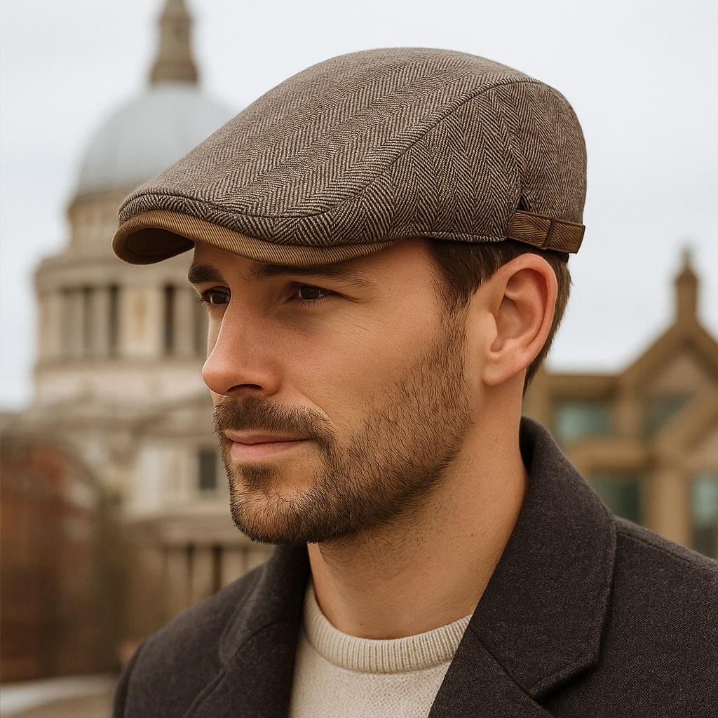 Classic Herringbone Flat Cap – Casual Vintage Look
