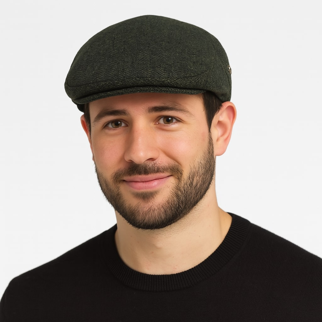 Flat Cap – Herringbone Wool Blend With Vintage Texture