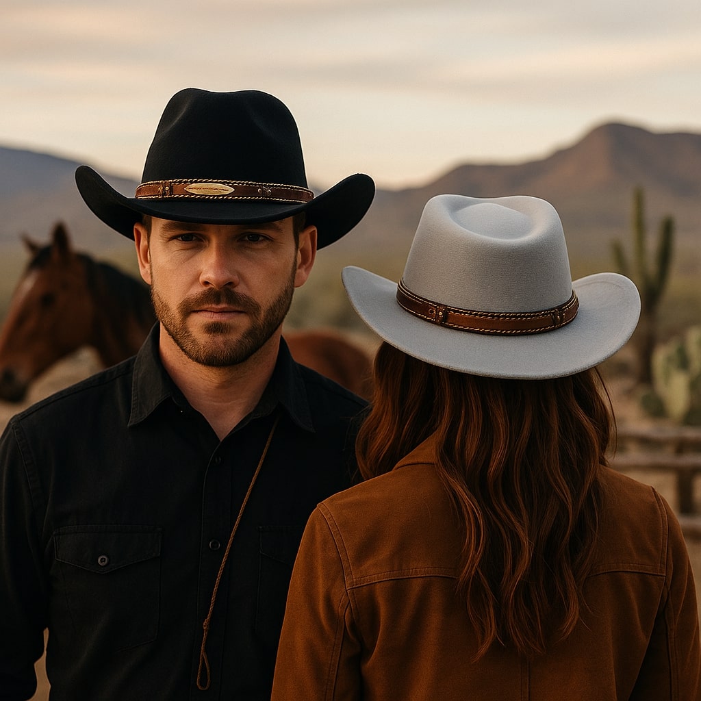 Cowboy Hat – Leather Band with Gold Feather