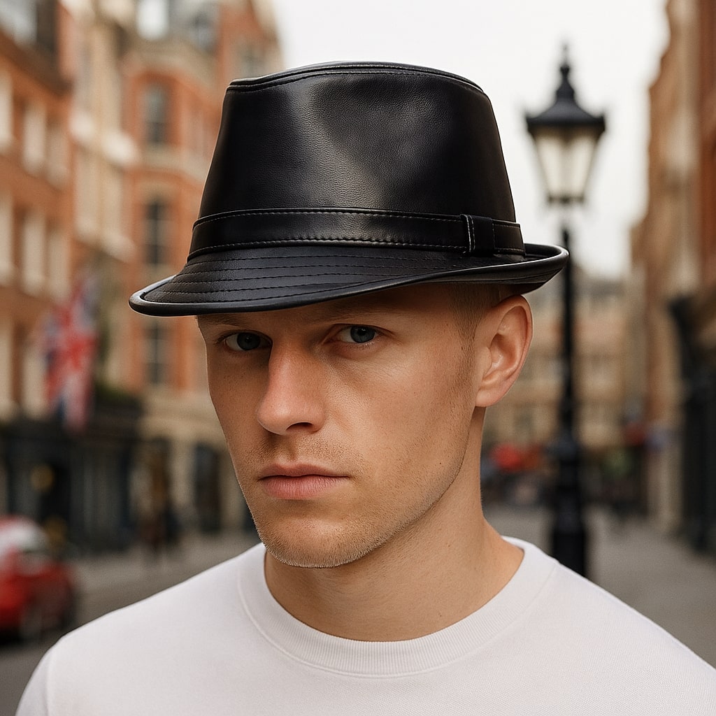 Trilby Hat – Black Faux Leather Urban Style