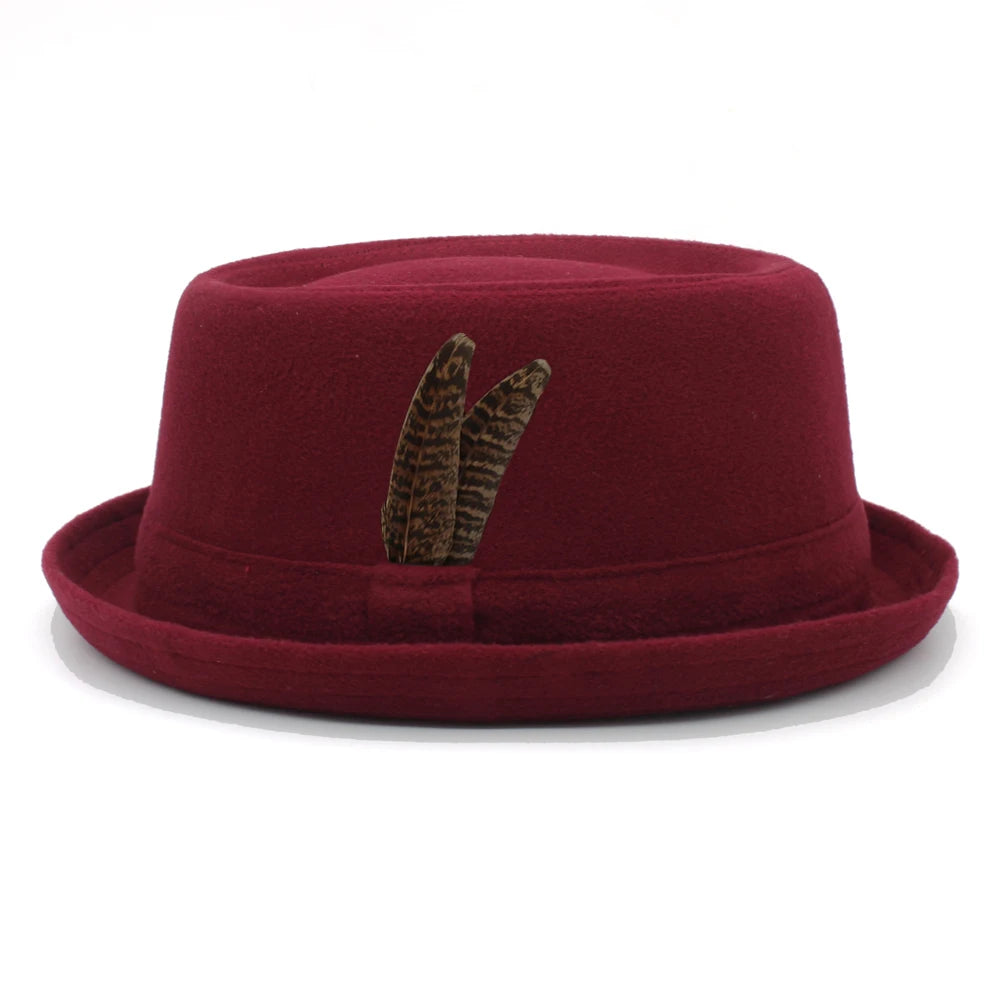 Pork Pie Wool Hat – Vintage Style With Feather Accent
