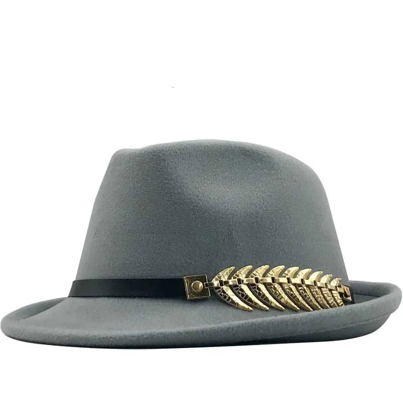 Fedora Trilby Hat – Classic Wide Brim With Gold Leaf Accent