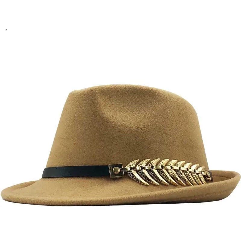 Fedora Trilby Hat – Classic Wide Brim With Gold Leaf Accent