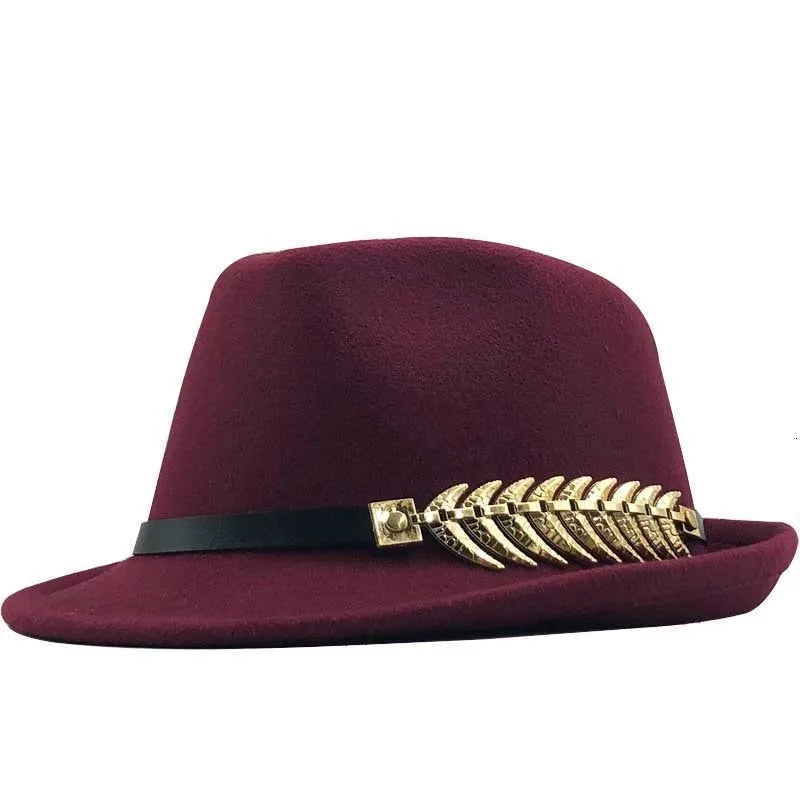 Fedora Trilby Hat – Classic Wide Brim With Gold Leaf Accent