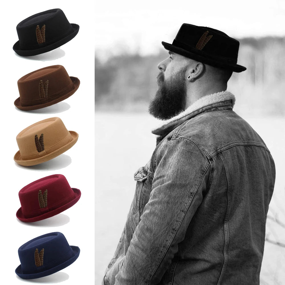 Pork Pie Wool Hat – Vintage Style With Feather Accent