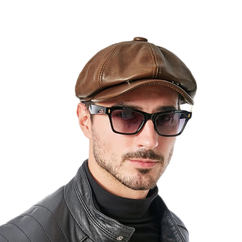 Newsboy Cap – 100% Cowhide Leather With Dome Cut