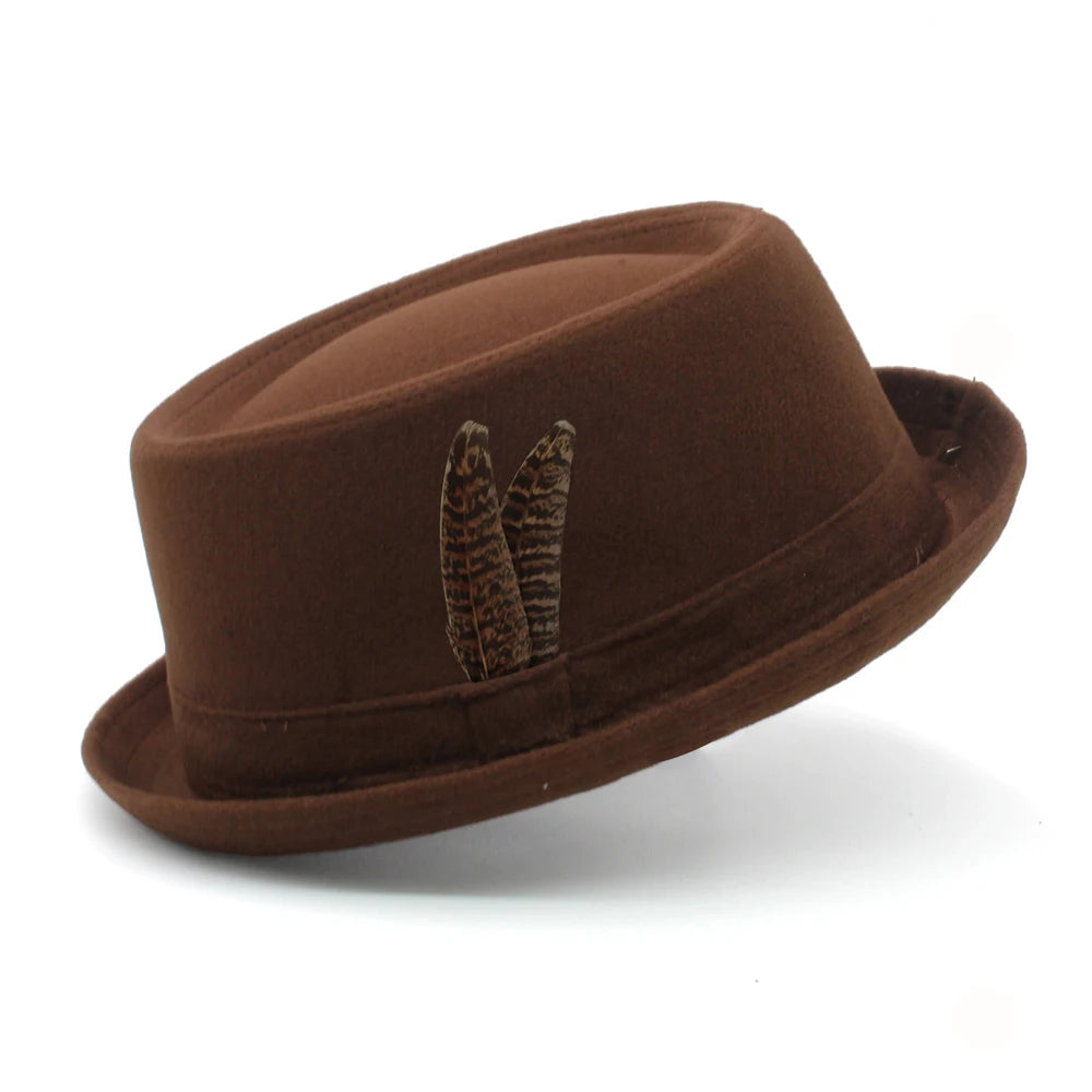 Pork Pie Wool Hat – Vintage Style With Feather Accent