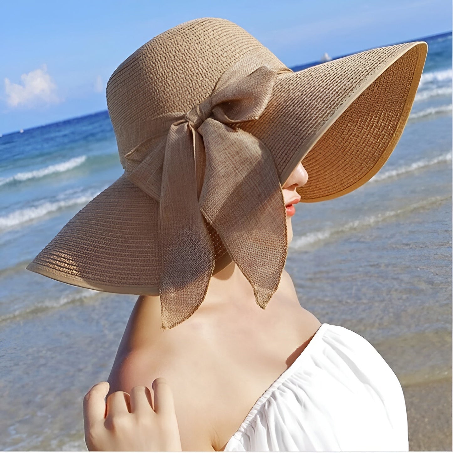 Straw Hat – Wide Brim & Delicate Bow For Summer Days