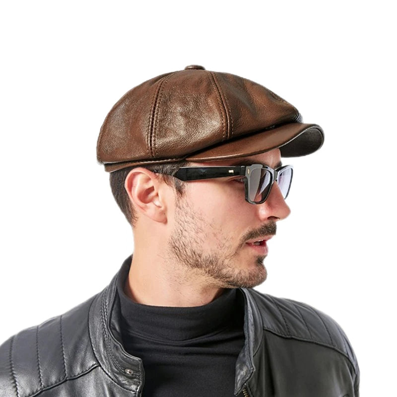 Newsboy Cap – 100% Cowhide Leather With Dome Cut