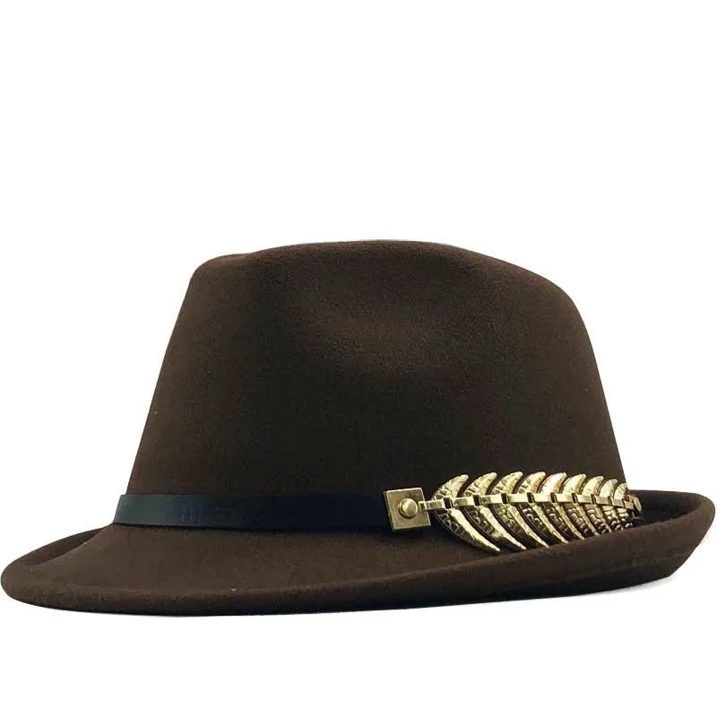 Fedora Trilby Hat – Classic Wide Brim With Gold Leaf Accent