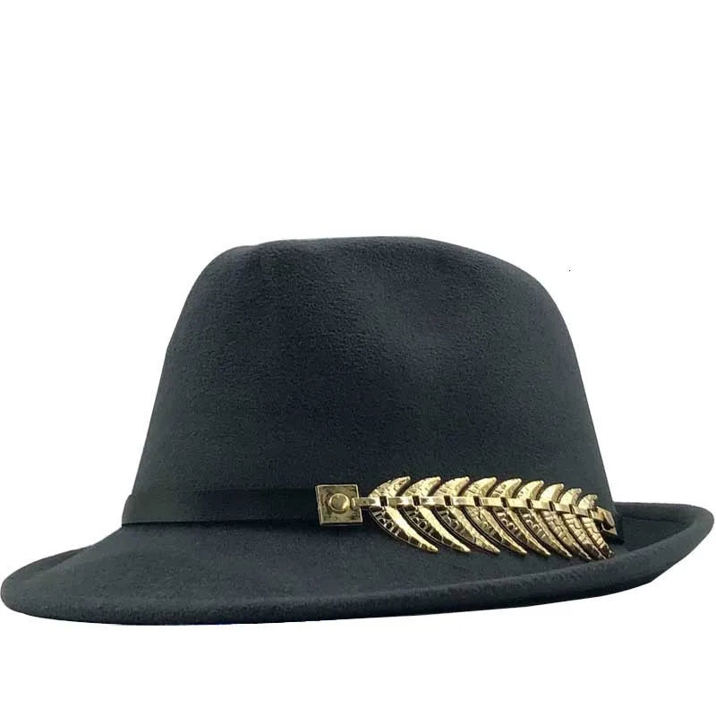Fedora Trilby Hat – Classic Wide Brim With Gold Leaf Accent