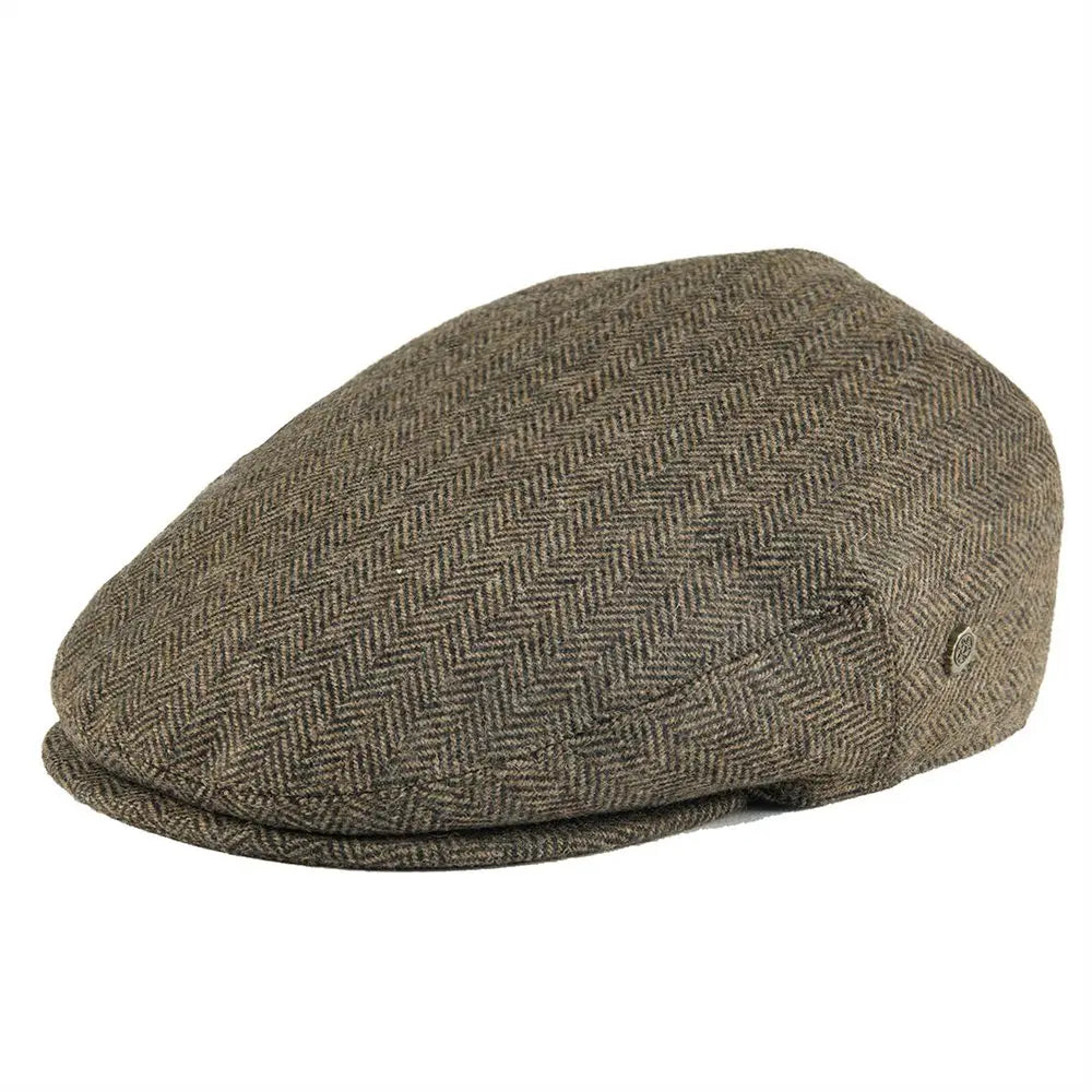 Flat Cap – Herringbone Wool Blend With Vintage Texture