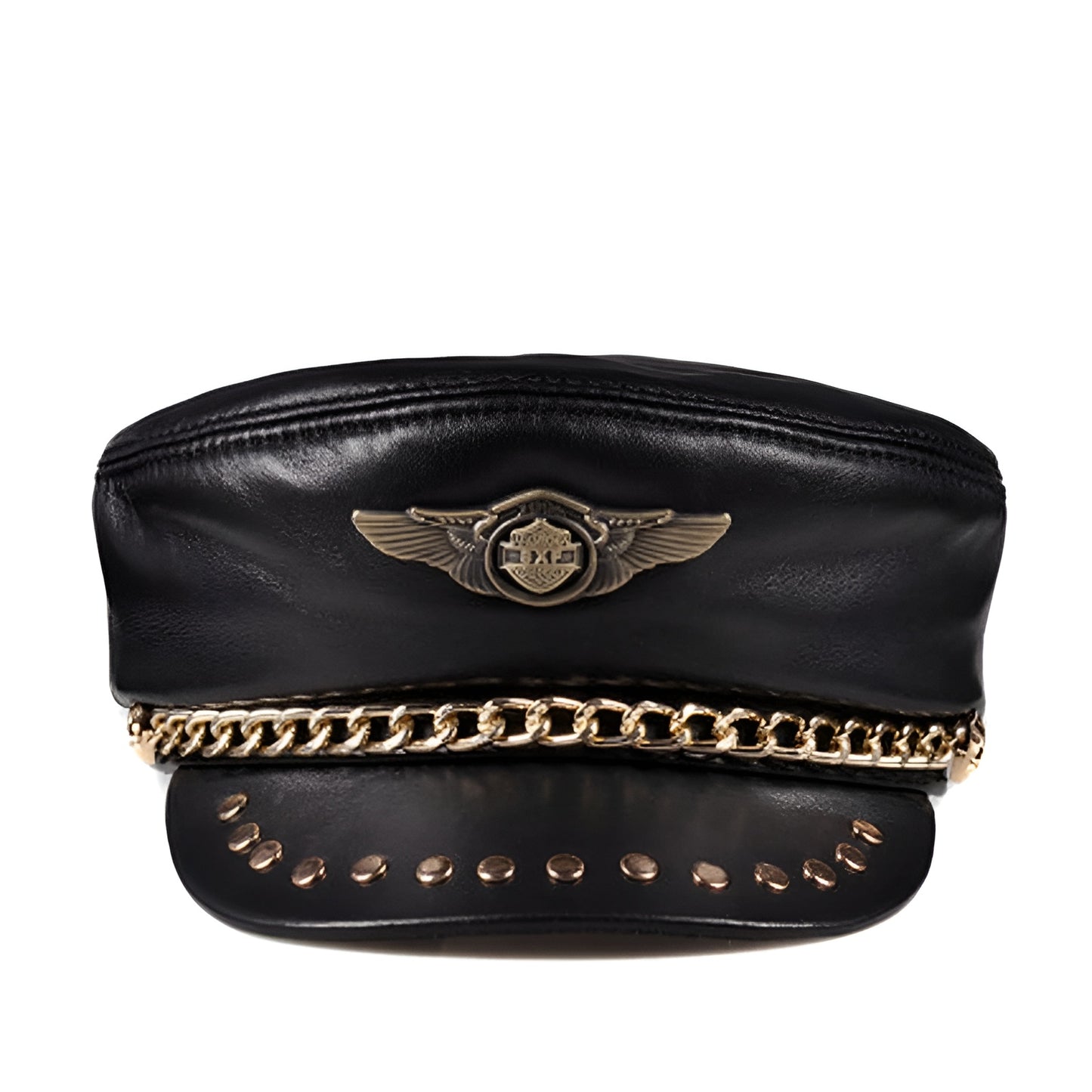 Punk Rock Leather Sailor Cap – Chain & Eagle Badge Edition