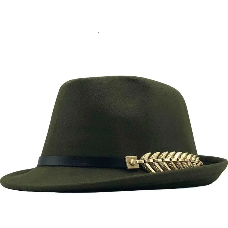 Fedora Trilby Hat – Classic Wide Brim With Gold Leaf Accent