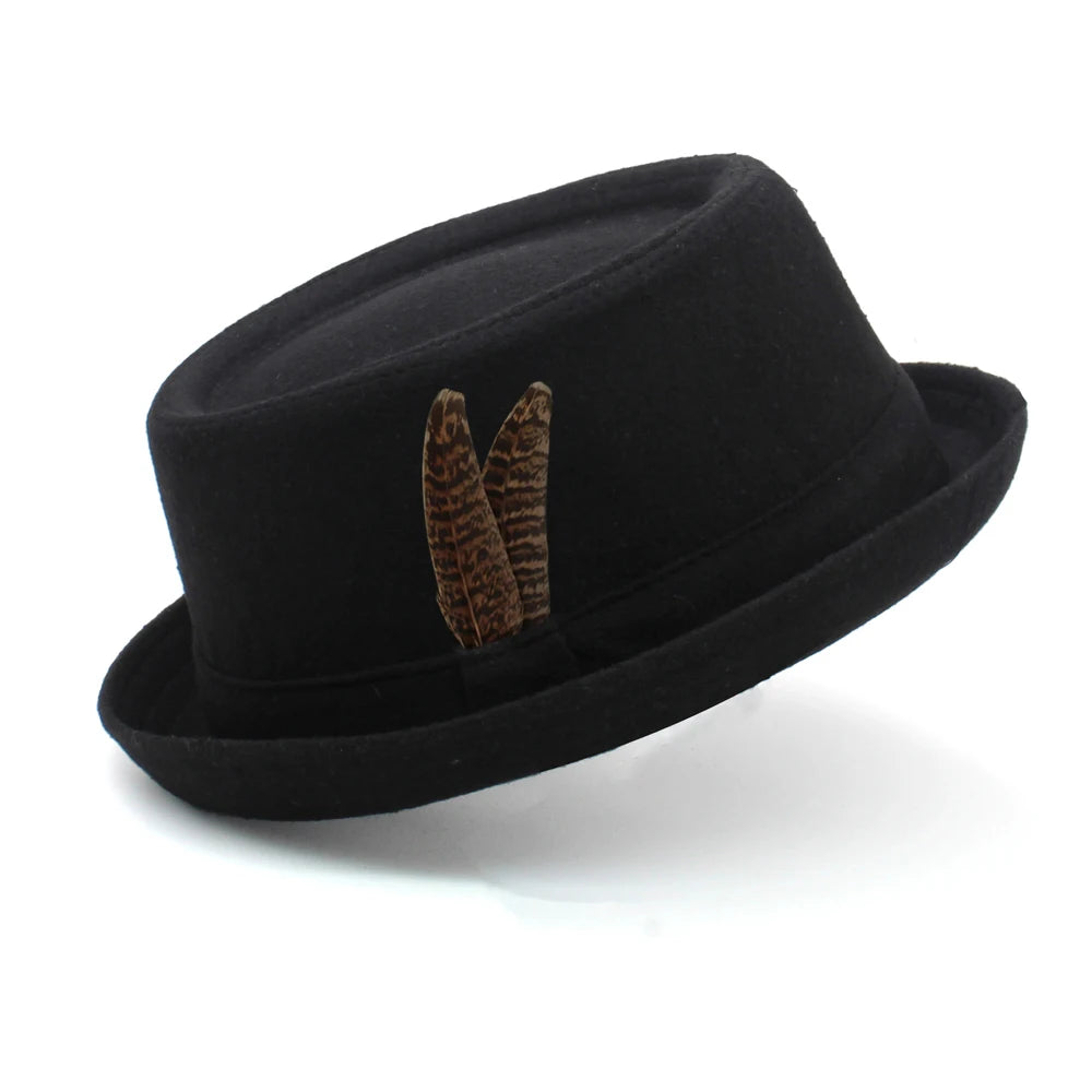 Pork Pie Wool Hat – Vintage Style With Feather Accent