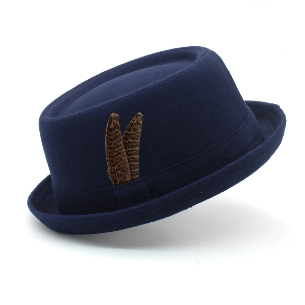 Pork Pie Wool Hat – Vintage Style With Feather Accent