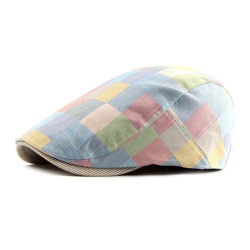 Flat Cap – Men’s Colorful Checked Patchwork