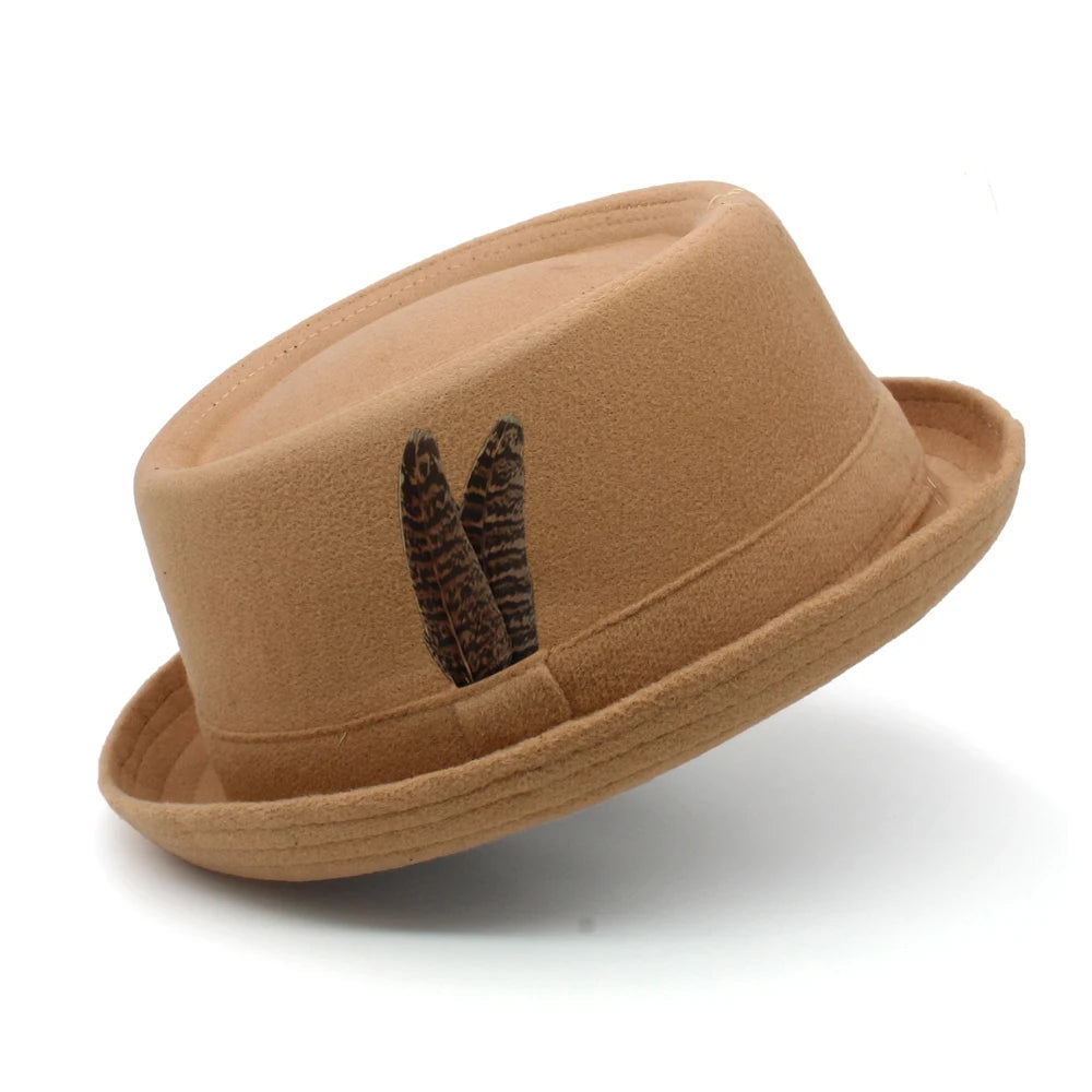Pork Pie Wool Hat – Vintage Style With Feather Accent