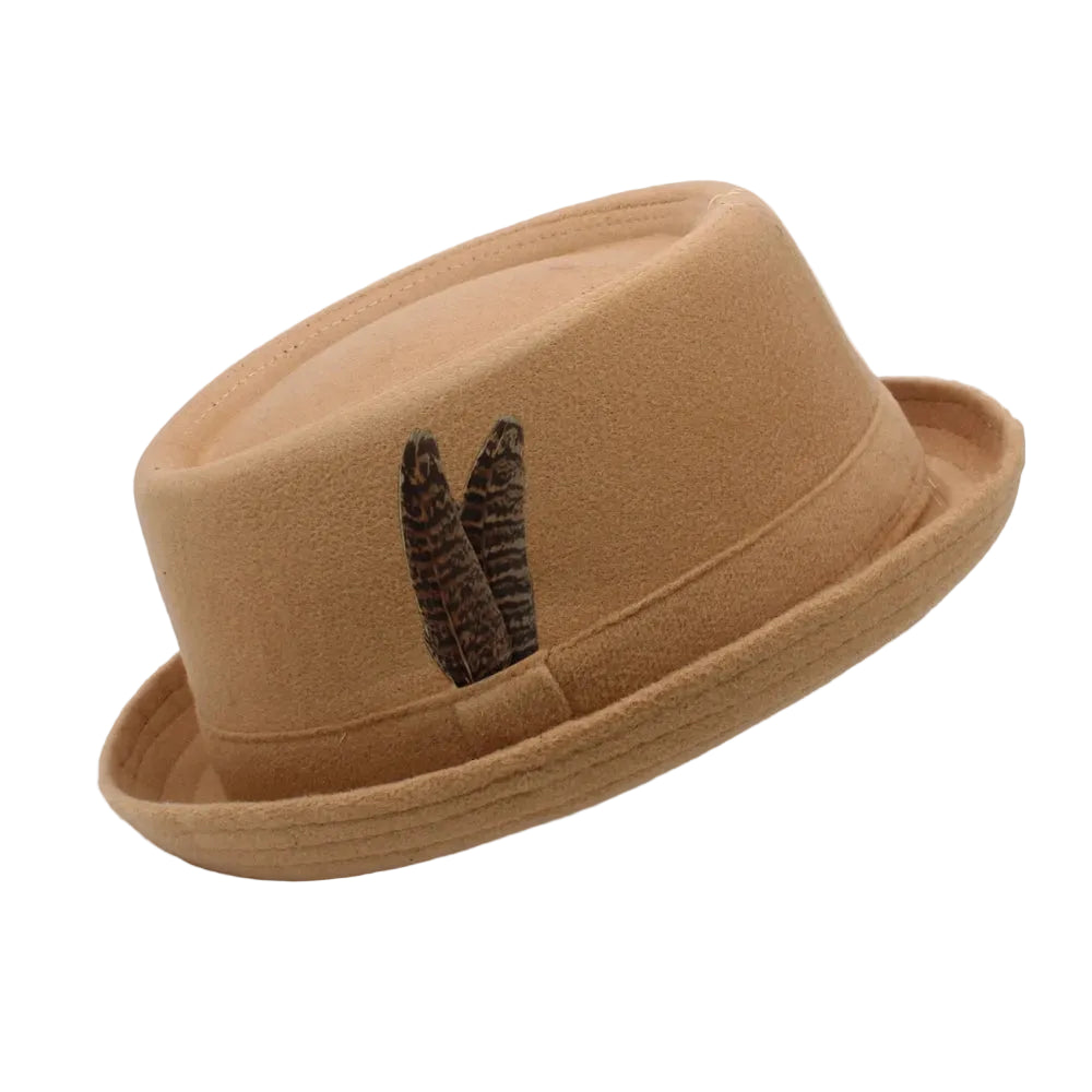 Pork Pie Wool Hat – Vintage Style With Feather Accent