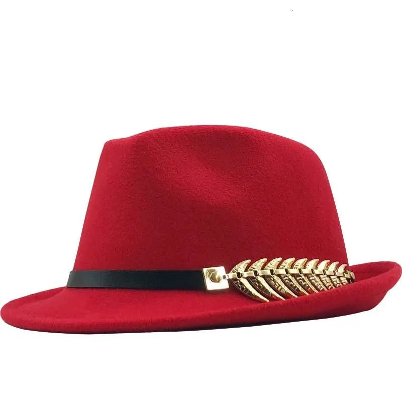 Fedora Trilby Hat – Classic Wide Brim With Gold Leaf Accent