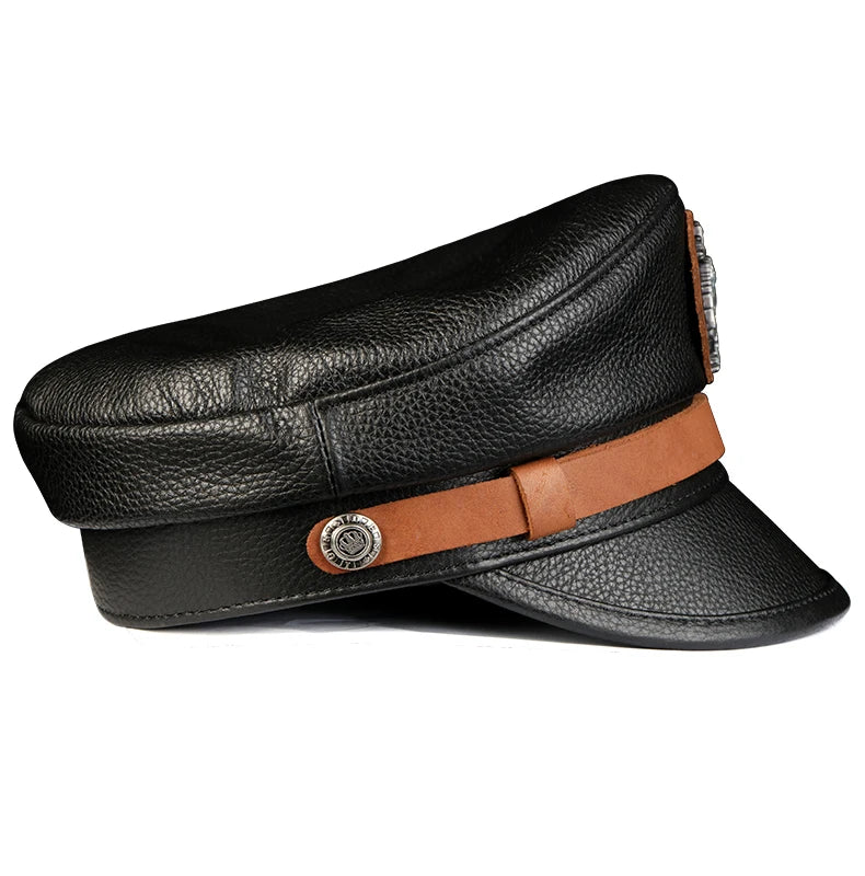 Leather Sailor Cap – Cowhide Badge & Contrast Strap