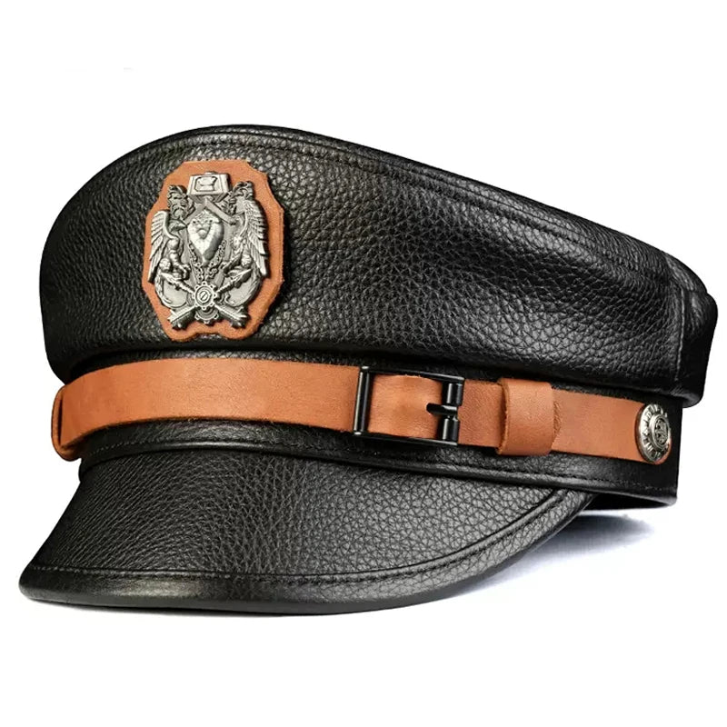 Leather Sailor Cap – Cowhide Badge & Contrast Strap