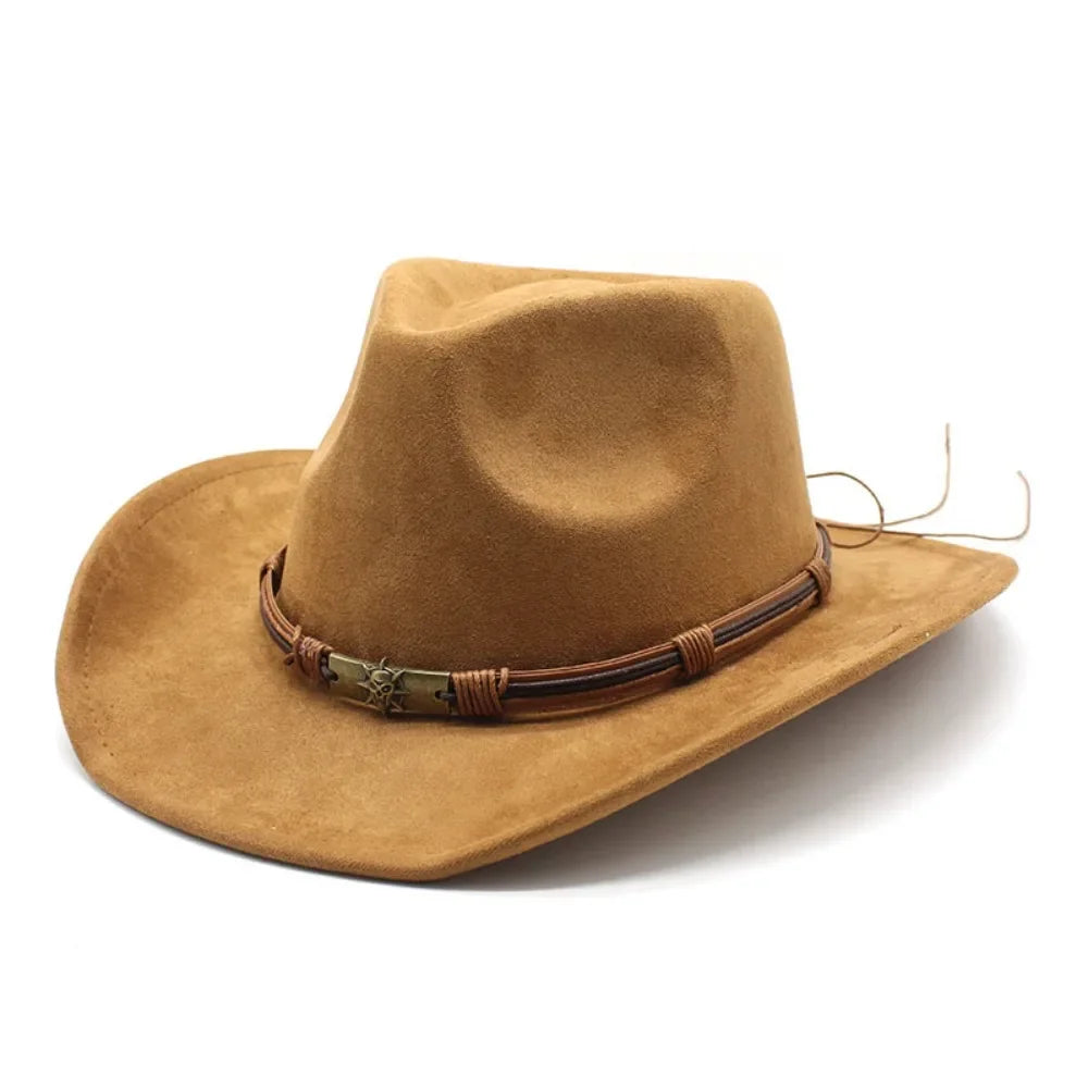 Cowboy Hat Suede With Bull Head Decor