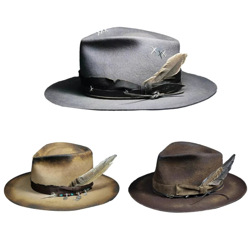 Wool Felt Cowboy Hat with Feather – Distinctive Western Flair