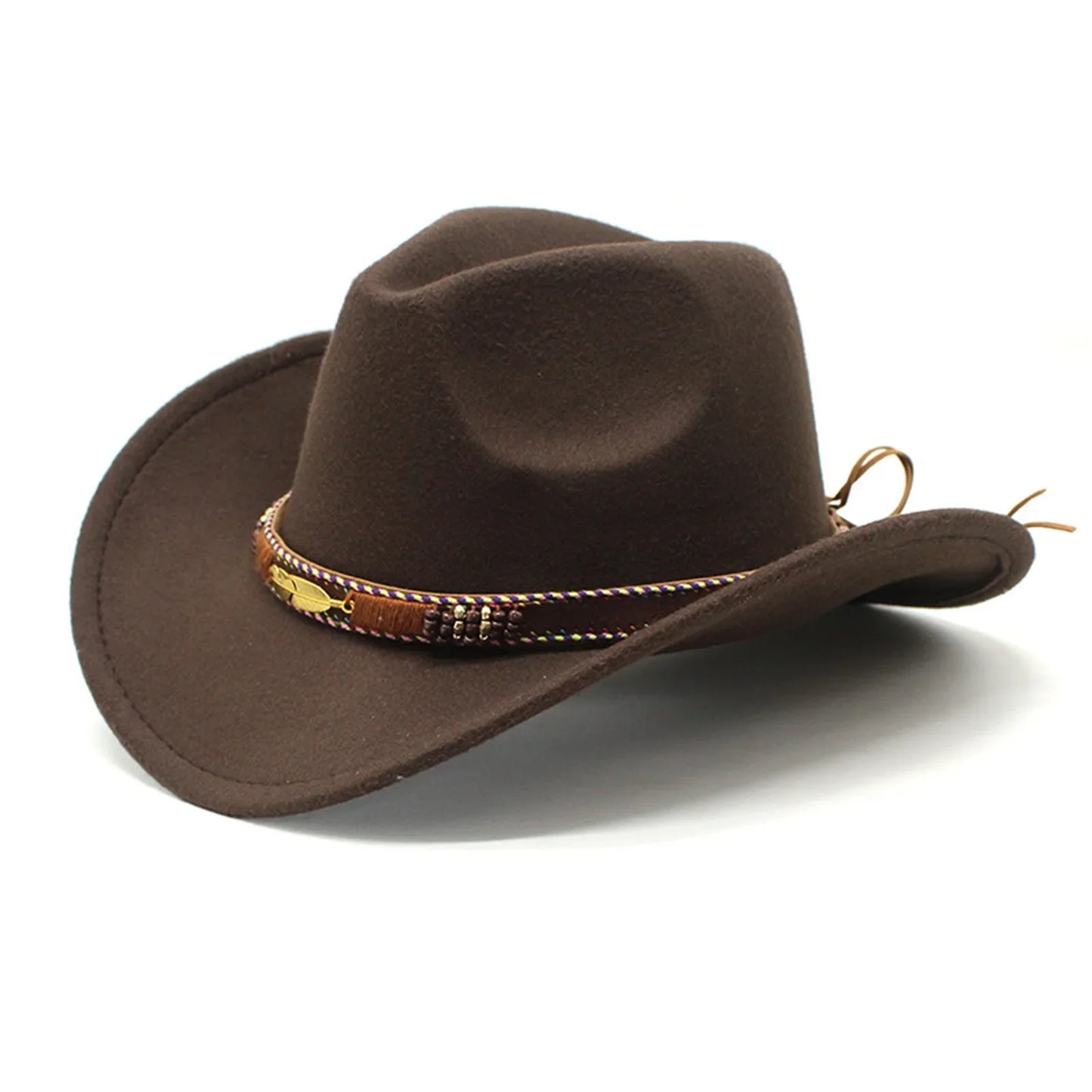 Cowboy Hat – Leather Band with Gold Feather