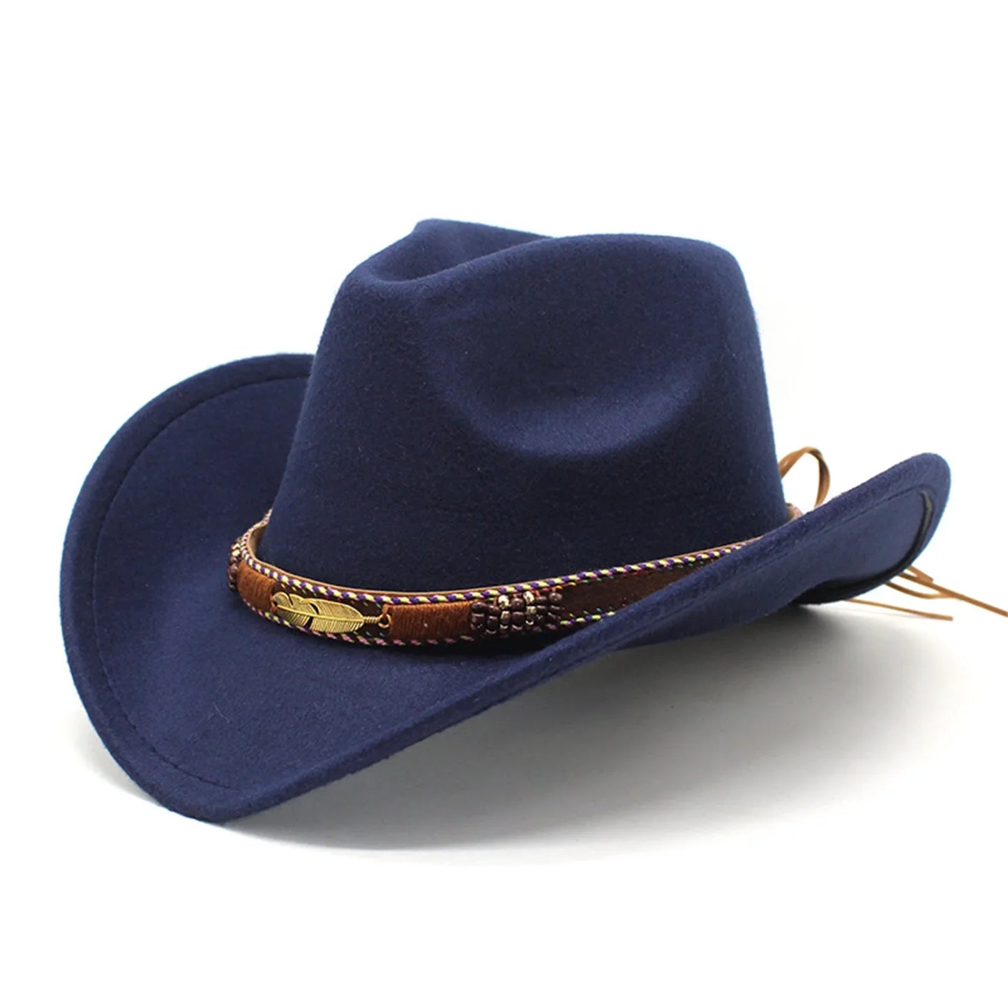 Cowboy Hat – Leather Band with Gold Feather
