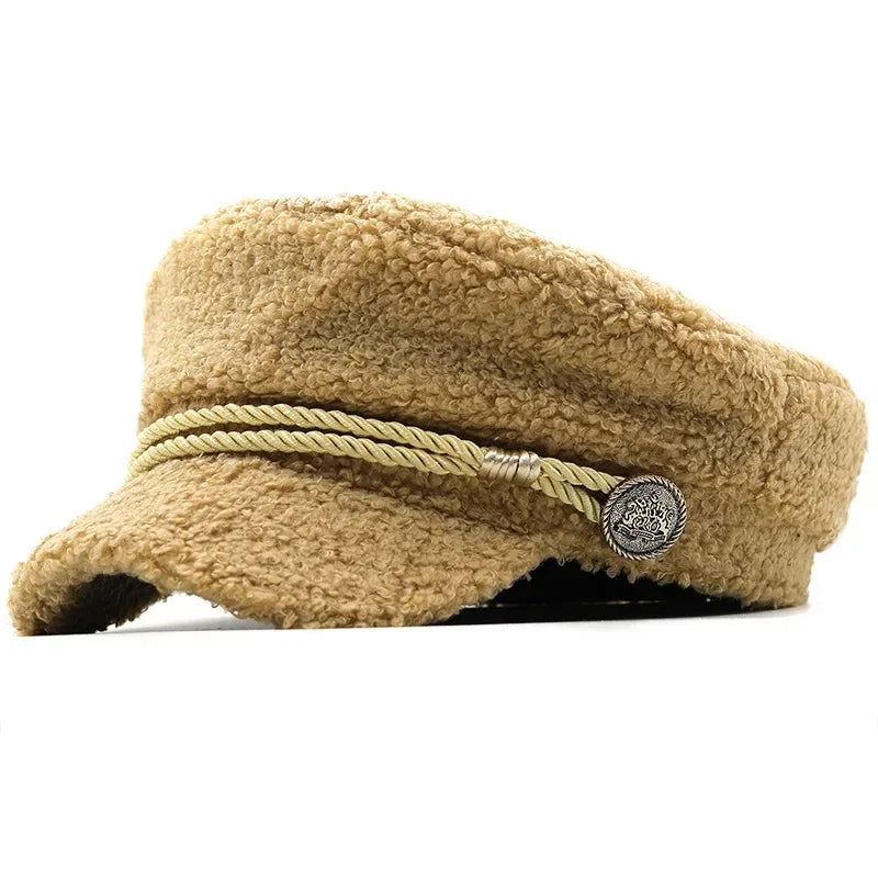 Textured Lamb Wool Sailor Cap – Soft & Stylish Octagonal Design