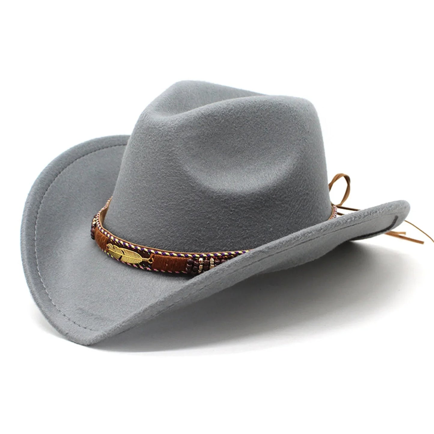 Cowboy Hat – Leather Band with Gold Feather
