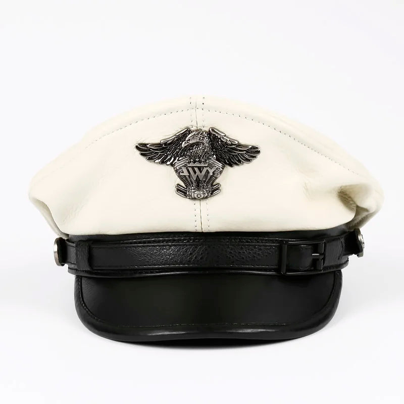 Leather Sailor Cap – Statement Badge & Structured Visor