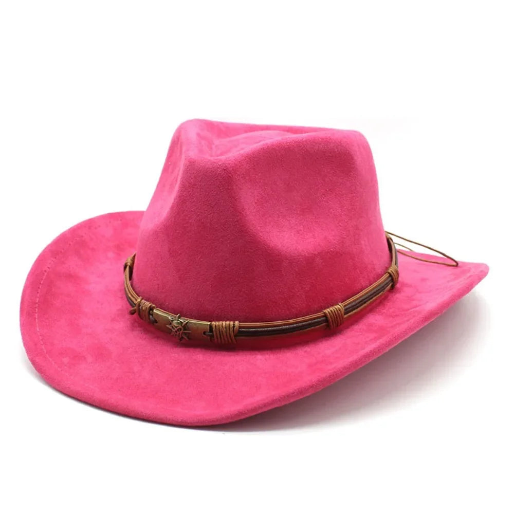 Cowboy Hat Suede With Bull Head Decor