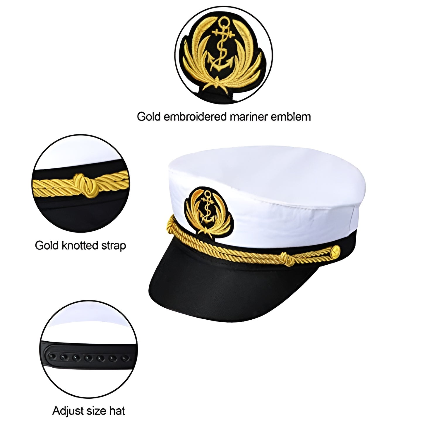 Captain Sailor Cap – Embroidered Crest & Rope Detail