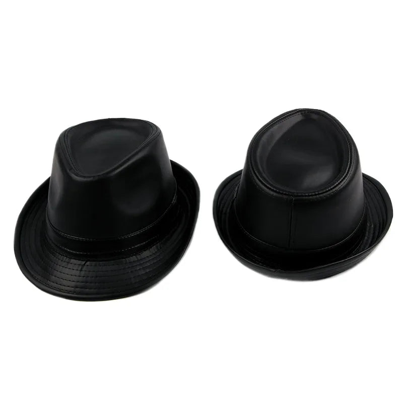 Trilby Hat – Black Faux Leather Urban Style