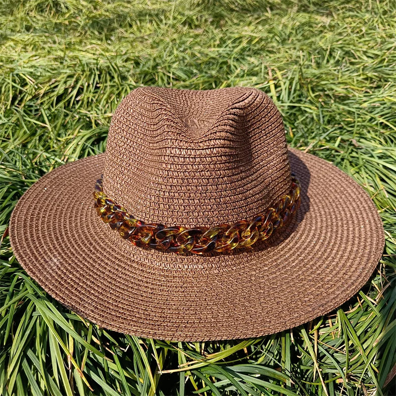 Straw Panama Hat With Chain Detail
