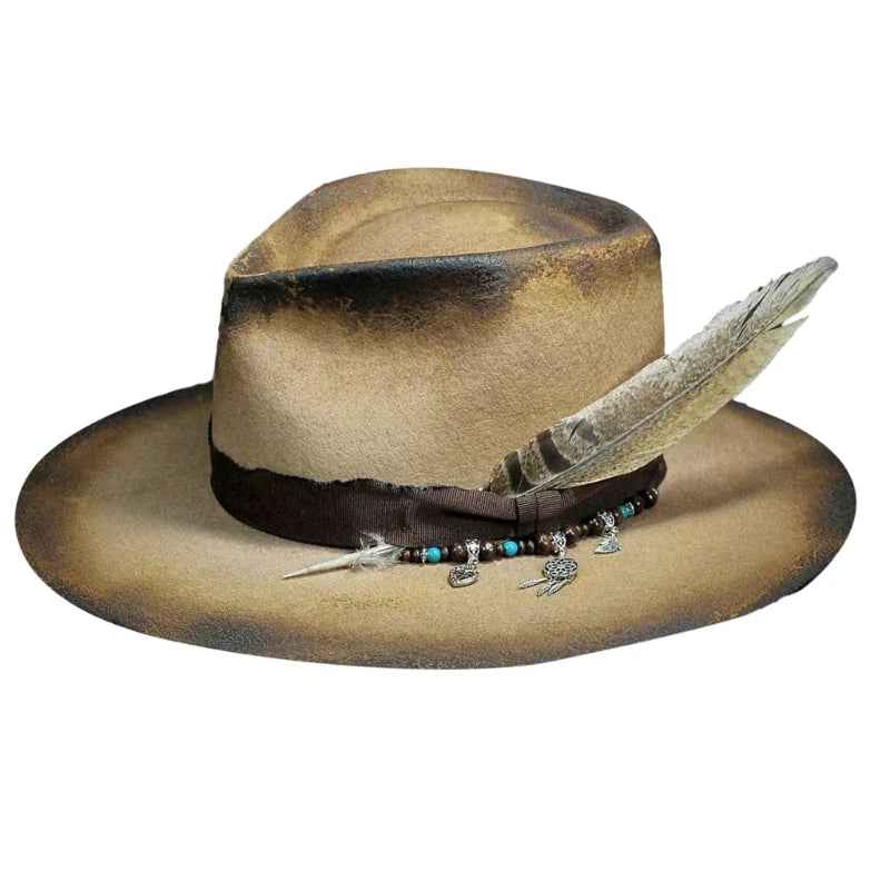Wool Felt Cowboy Hat with Feather – Distinctive Western Flair
