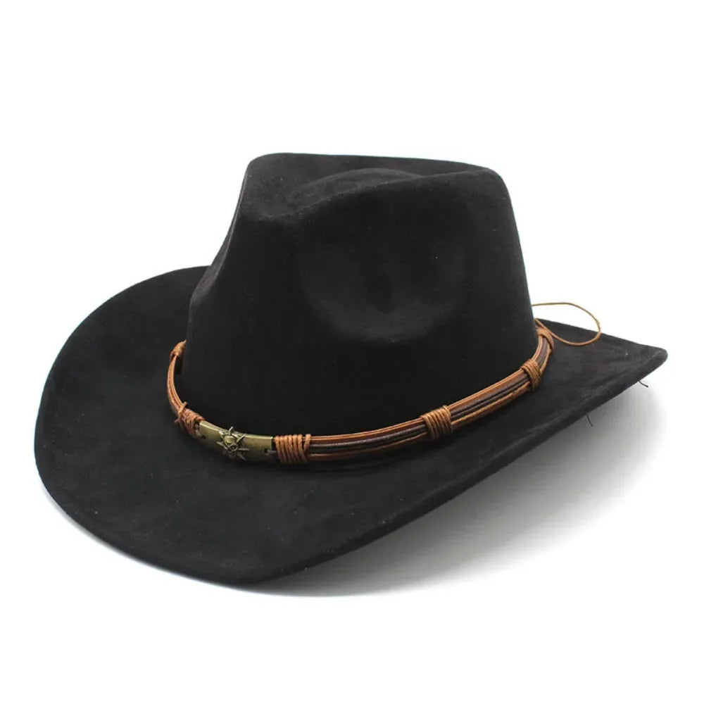 Cowboy Hat Suede With Bull Head Decor
