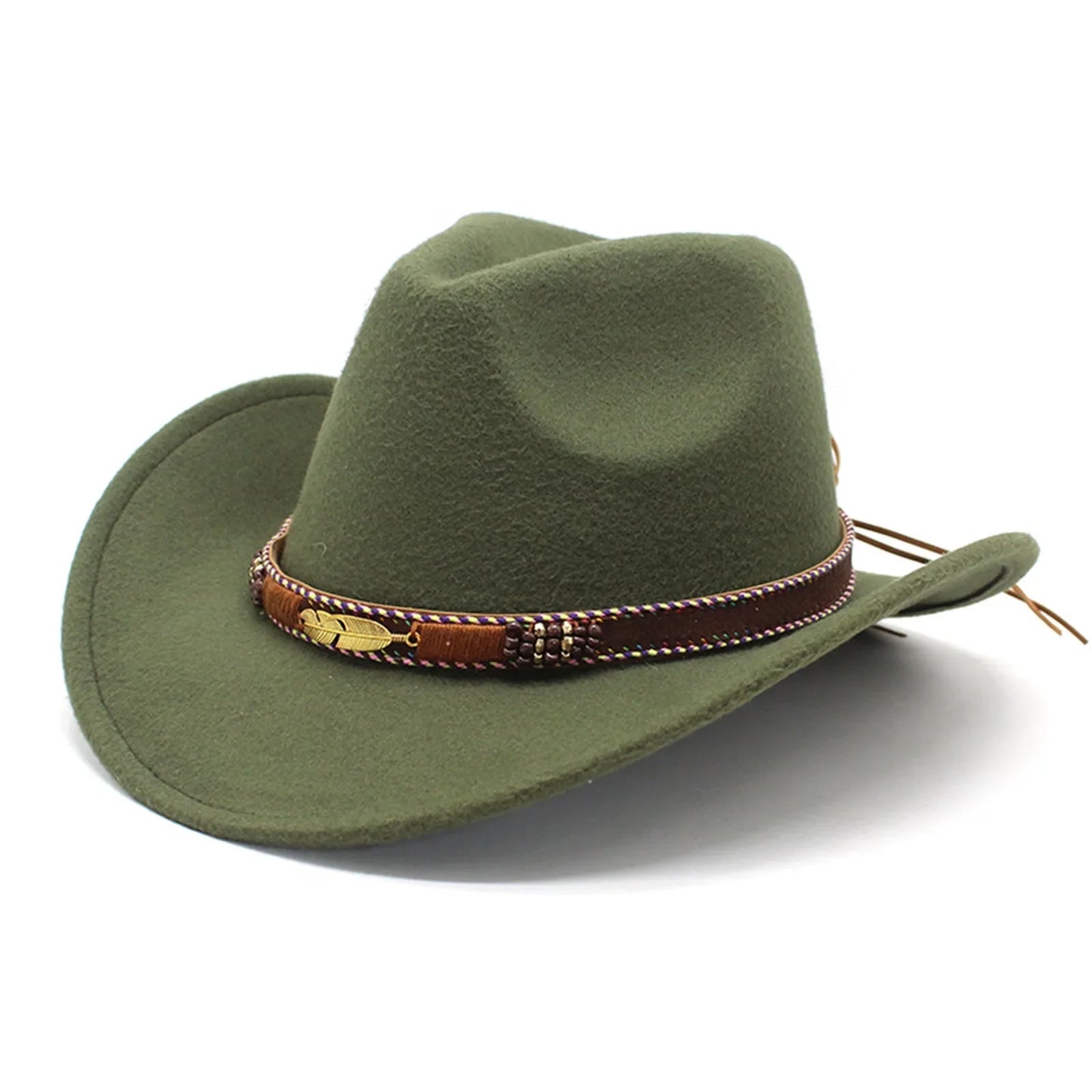 Cowboy Hat – Leather Band with Gold Feather