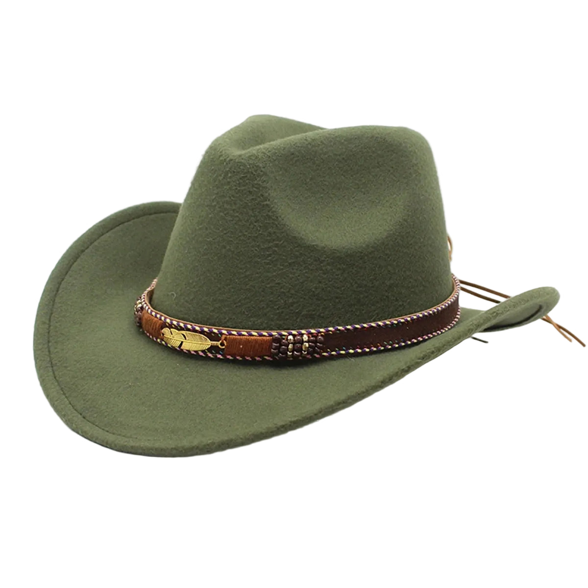 Cowboy Hat – Leather Band with Gold Feather