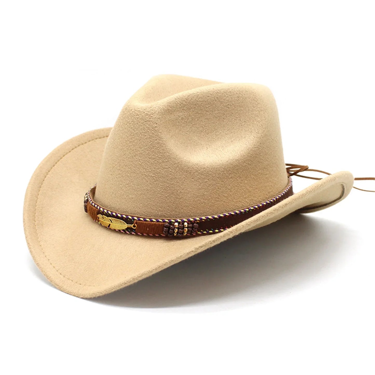 Cowboy Hat – Leather Band with Gold Feather