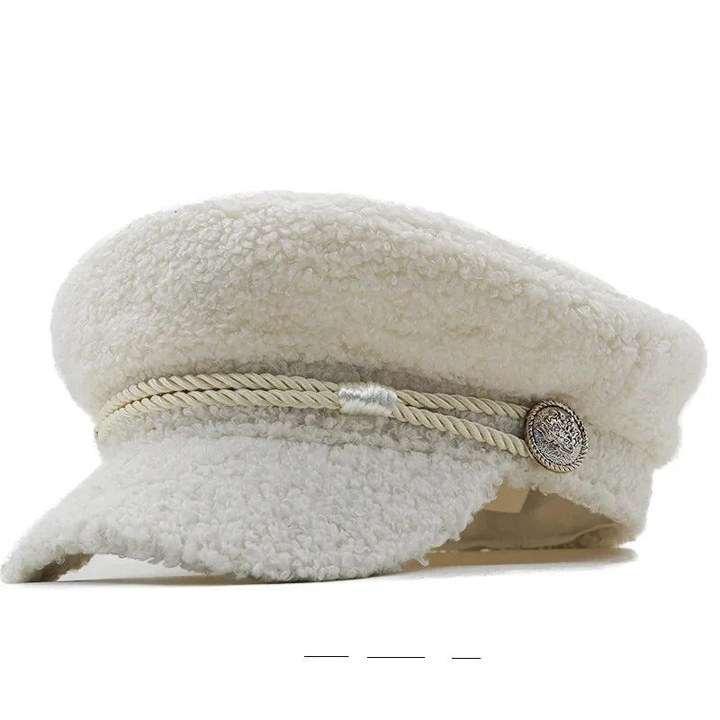 Textured Lamb Wool Sailor Cap – Soft & Stylish Octagonal Design